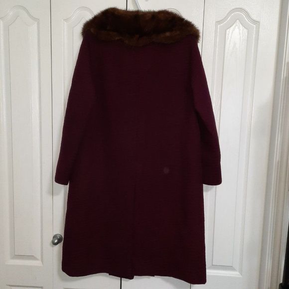 Vintage 50's Union Textured Wool Evening Fur Collar Coat Ladies Size M - L - Picture 8 of 8